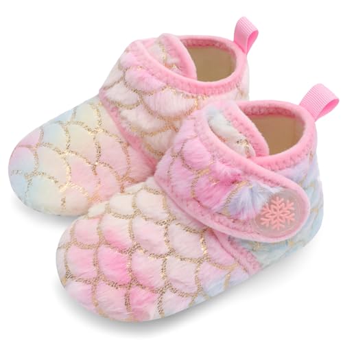 Scurtain Unisex Kids Toddler Slippers Boys Socks Fleece Slippers for Kids Toddler House Shoes Baby Booties Girls House Shoes Boys Booties Gradient Pink Size 5.5-6