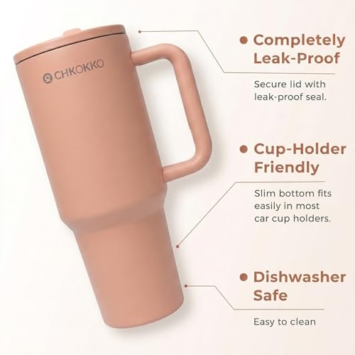 Image of CHKOKKO Stainless Steel Tumbler with Straw & Side Handle 1200ML Leak-Proof Travel Mug | Hot and Cold Double Insulated 1.2L Premium Water Bottle for Travel Gym & Office Use