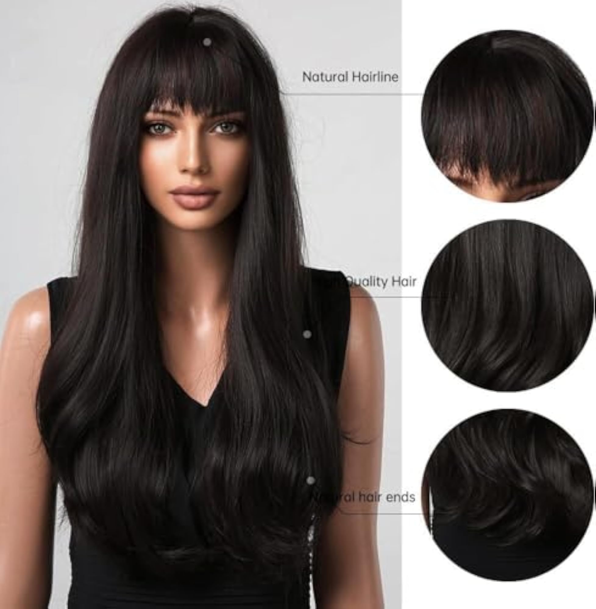 Women's Layered Wig with Bangs, Heat Resistant Fiber