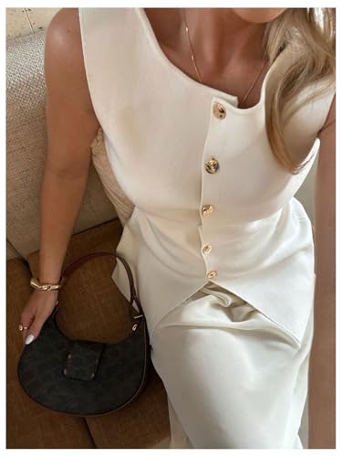 GORGLITTER Women's Sleeveless Blazer Vest Dressy Button Up Vest Top Elegant Crew Neck Knit Tops Office Suit Vests 20254