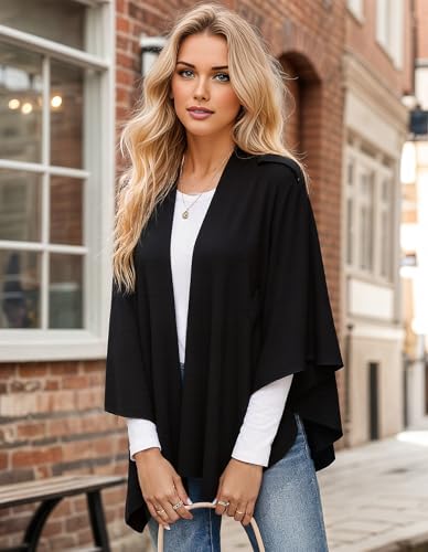 Womens Open Front Poncho Sweater Wrap Topper Knitted Elegant Shawls Cape for Spring Fall Winter3