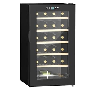 HOMCOM 24 Bottle Wine Fridge, 65 Litre Capacity, 43cm Freestanding Wine Cooler Fridge with Glass Door, LED Light, Digital Touch Screen, Temperature Control, Black