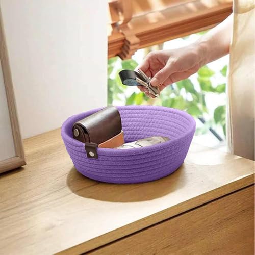 Image of Handmade Jute Cotton Storage Baskets Set of 3 for Dining Table, Fruit Basket & Roti Bowl, Cane Style Organizer for Kitchen, Home Decor, Washable Multipurpose (Purple)