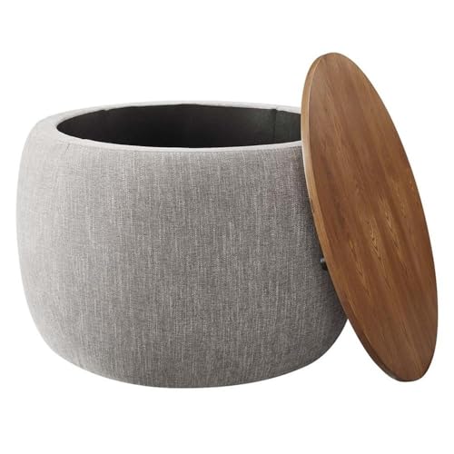 Modway EEI-6688-HEW Perla 26 Inch Round Storage Ottoman With Tray Lid In Heathered Weave Wheat -Heathered Fabric Ottoman - Versatile Footrest - Woven Coffee Table thumb #3