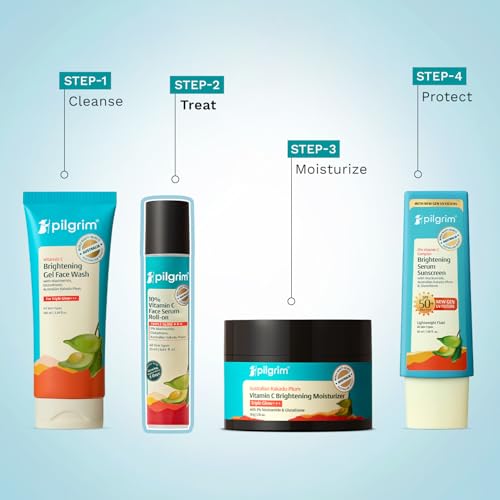 Image of Pilgrim 10% Vitamin C Face Serum Roll-On for Glowing Skin with Niacinamide & Glutathione, Kakadu Plum | Reduces Dark Spots, Brightening Serum for Even Skin Tone | For All Skin Type - 25ml (Pack of 2)