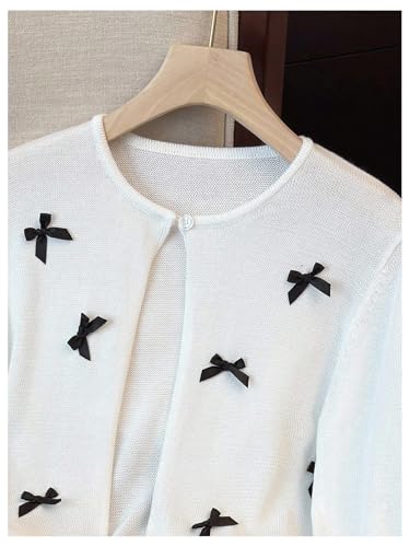 OYOANGLE Girl's Bow Cardigan Sweater Long Sleeve Open Front Ruffle Trim Lightweight Bolero Shrugs4