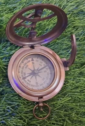 Brújula de latón vintage con reloj de sol ajustable para camping miniatura 3