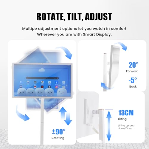 Image of 32 Inch Smart Portable TV on Wheels,FHD Touch-Screen-Monitor,Wireless RollableTV, 8G RAM,128G Storage,Built-in 6-8H Battery,Android 14,Full Swivel Rotation,Remote Control (White)