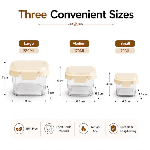 Image of Vasukie 3-small Piece Airtight Plastic Food Storage Containers - Square Nesting Meal Prep Containers with Airtight Locking Lids - Clear BPA-Free Kitchen & Pantry Storage Box Set