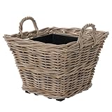 Kouboo Square Rattan Planter Basket with Handles 625 Gallon Capacity Plastic Pot Liner with Drain Holes Included No Saucer Indoor and Outdoor Use
