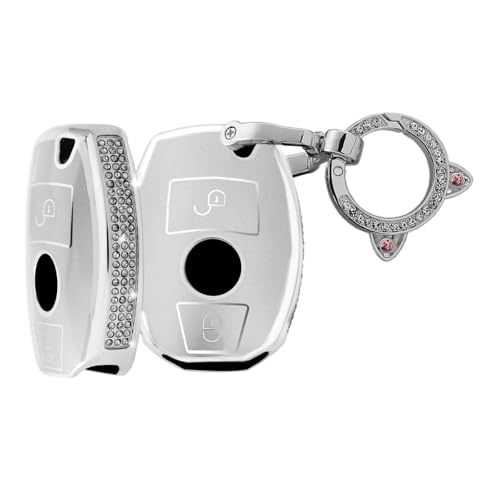 Porte-clés pour Mercedes W204 W212 finition TPU premium blanc et strass
