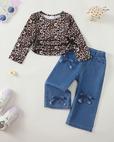 Image of Kucnuzki Toddler Baby Girl Clothes Long sleeve Fall Winter Shirt Tops Baggy Jeans Pants Set Kids Girls Outfits 2 Piece