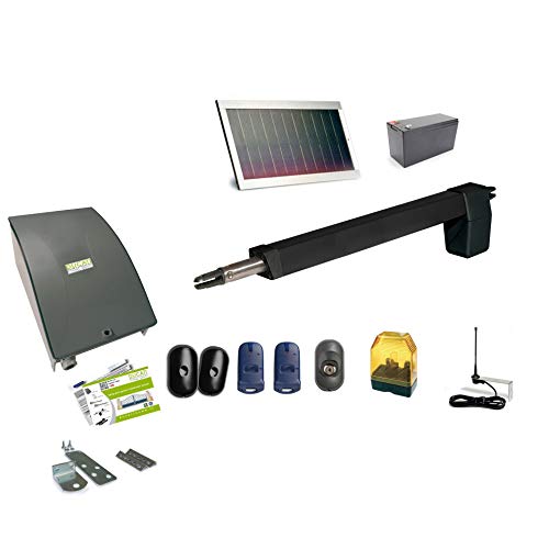 Made in Italy apricancello ideale per funzionare cancelli fino a 5 m/500kg. Garantisce prestazioni a lungo termine in tutte le condizioni atmosferiche. Ideale per uso domestico o commerciale. Viene fornito con 12 VDC 600 mm corsa lunga telescopica attuatore. Massime prestazioni scatola di controllo con morbido stop, ASR sistema di inversione automatica, pannello solare carica batterie e gestione su galoppante. pannello solare e batteria sono inclusi