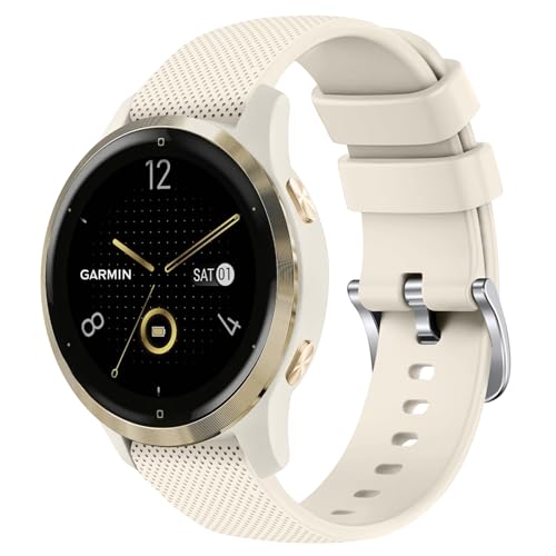 Strap Compatible with Garmin Venu 2S/Venu 3S/Forerunner 265S/255S/255S Music/Vivoactive 4S/Vivomove 3S 18mm Soft Silicone Replacement for Garmin Venu 2S/3S (Starlight)