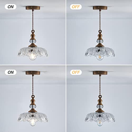Image of CVKASH Vintage Glass Pendant Light Fixture Brass Modern Adjustable Chandelier Farmhouse Hanging Light for Hallway Porch Kitchen Bedroom Coffee Shop Dining Room Island