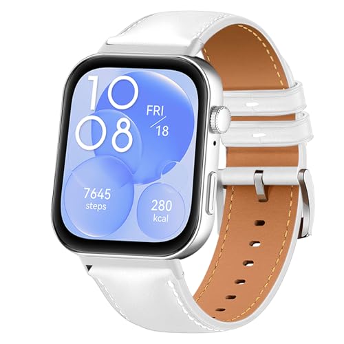 WoPail Leather Strap for Huawei Watch Fit 3, Women Men No Gap Soft Genuine Leather Strap with Stainless Steel Buckle Replacement Band Wear-resistant breathable for Huawei Watch Fit 3 - White