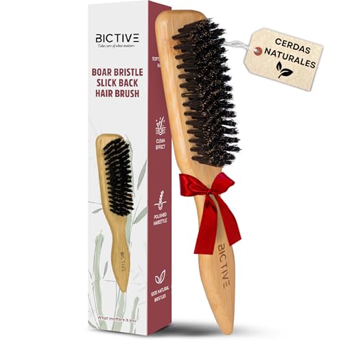 BICTIVE® Cepillo Cerdas Jabali Clean Look. Cepillo Cerdas Naturales para Recogidos de Pelo y Alisar. Cepillo Pelo Antirotura, Antiencrespamiento, Peine Jabali, Cepillo Pulidor Pelo. Todo tipo de Pelo