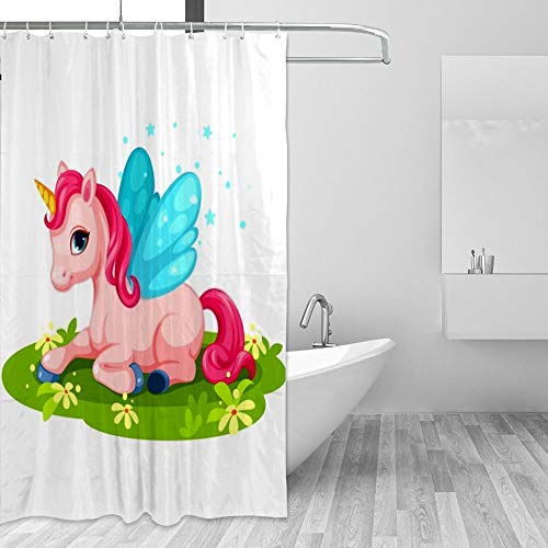 Rideau de douche licorne rose imperméable en tissu polyester 183x183cm