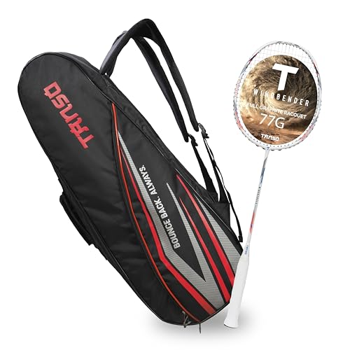 Image of TANSO Windbender Full Graphite Ultra Light Weight Badminton Racquet with T-Blast Badminton Kit Bag (32 Lbs Tension, 680 mm Long, 77 Grams, Strung with Premium Strings)