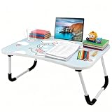 Kawaii Laptop Desk Foldable Kawaii Bed Desk Table Cute Folding Breakfast Tray Portable Lap Standing Desk Notebook Stand Reading Holder for Bed/Couch/Sofa/Floor (Blue)