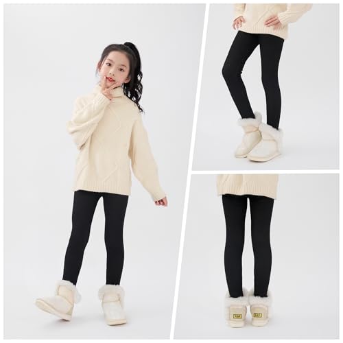 Girls Winter Leggings Thick Cotton Fleece Lined Girls Pants Warm Stretchy Thermal Tights Pants for 4-12Y4