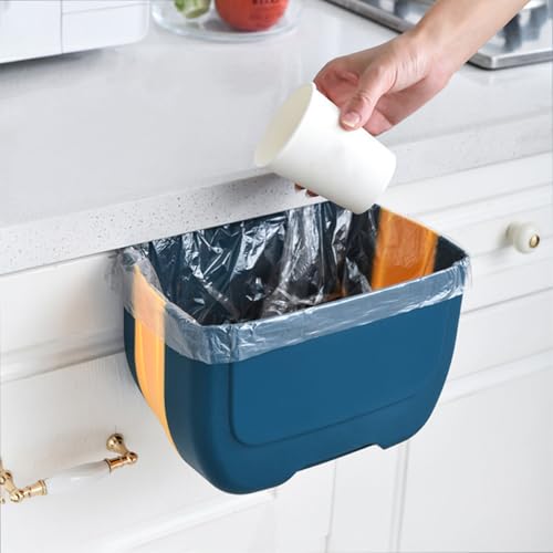 Caneca plegable colgante para basura de cocina azul y amarillo miniatura 5