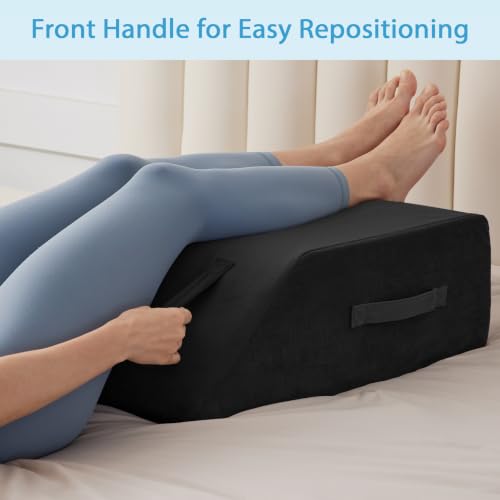 Image of MEGCXIT Leg Pillow Elevation Blood Circulation, Leg Wedge for Elevation for Swelling, Leg Elevating Pillow for After Surgery, Memory Foam Foot Knee Pillow for Back Sleeping 24x19x8 Inch Black