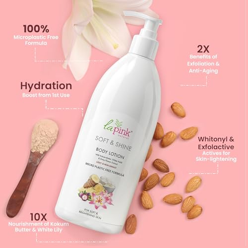 Image of La Pink Ideal Bright Body Lotion for Dry Skin | Enriched with Kokum Butter & Lily Flower Extract for Deep Moisture, Smooth & Radiant Skin Suitable for All Skin Types | 100% Microplastic Free Formula | 450ml