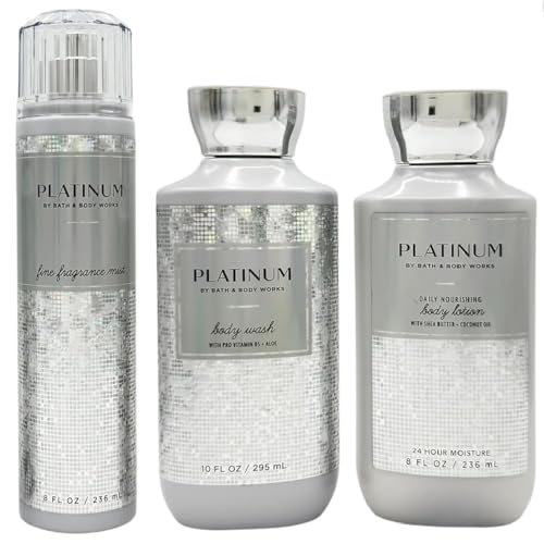 Bath & Body Platinum Gift Set - Fragrance Mist, Body Lotion and Body Wash