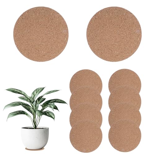 Image of oruola 10pcs Cork for Coasters, 4/6 in Cork Plant Coasters, Absorbent Plant Corks Mats for House Plants, Round Corks Mat for Gardening Indoor and Outdoor Pots DIY Craft,Brown