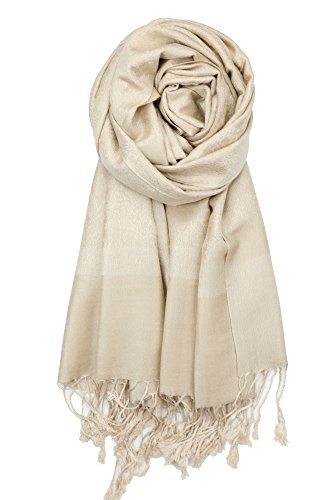 Achillea Two Tone Vintage Jacquard Paisley Pashmina Shawl Wrap Scarf (Champagne)