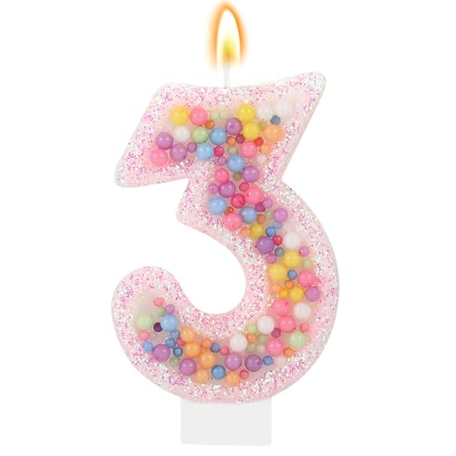 IDIJOLI Pastel Macaron 3rd Birthday Candle Sweet Pink Number 3 Candle Cake Topper Cupcake Decorations for Girls and Women Party Decor Anniversary Celebrations Supplies