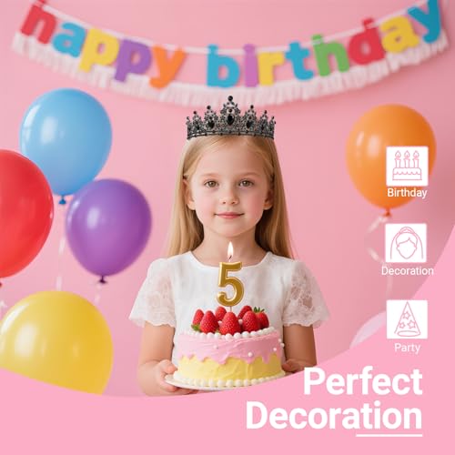 Birthday Tiara and Crown with Sash, Birthday Tiara for Women Party (Black)