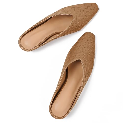 Image of Woven Mules for Women Slip on Comfortabke Metallic Slides Ladies Trendy Square Toe Hidden Wedge Mules