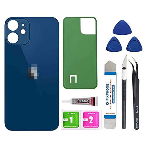 Afeax Compatible with iPhone Back Cover Glass Replacement for iPhone 12 6.1 Inches All Carriers with Pre-Installed Adhesive and Repair Tool Kits (Blue)