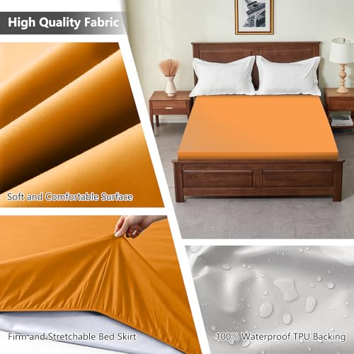 Funda de colchón transpirable King impermeable protector lavable bolsillo profundo naranja 4