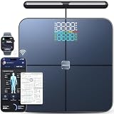 Amzmerit Smart Scale for Body Weight, 8-Electrode Digital Bathroom Scale for Weight Fat BMI, Muscle Mass, 50 Measurements, Bluetooth & Wi-Fi Highly Accurate Weighing Machine, Drak Blue
