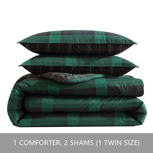 Image of Eddie Bauer - Queen Comforter Set, Cotton Reversible Bedding with Matching Shams, Stylish Plaid Home Decor (Woodland Tartan Green, Queen)