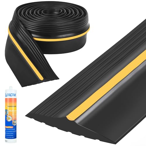 MYFAMIREA 10FT Garage Door Bottom Threshold Seal Strip with 300ml Black Adhesive/Sealant, Universal...