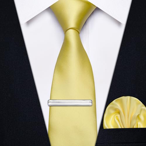 Image of YourTies Skinny Ties for Men Satin 2.4 inch Slim Necktie with Pocket Square Tie Clip Set Solid Color Wedding Party Business