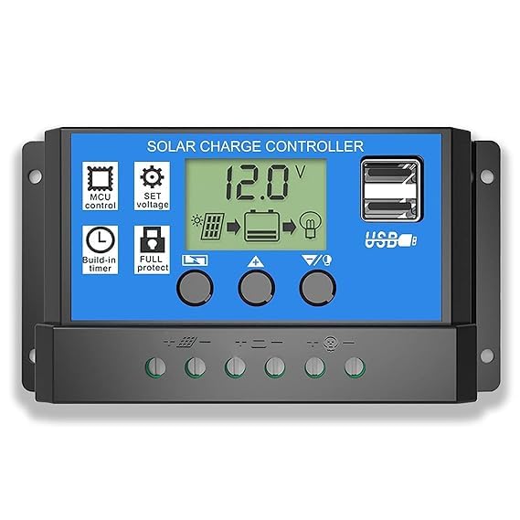 Mincer 20A Solar Charge Controller 12V/24V Solar Panel Battery Controller Intelligent Regulator with Dual USB Port Timer Setting PWM Auto Parameter for Electricity (Blue) (Pack Of 1) (B0CSYH4YH1) Amazon Price History, Amazon Price Tracker