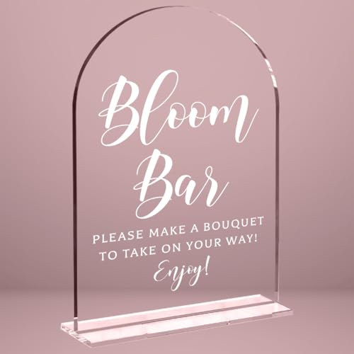 Wedding Sign Decor Bloom Bar Sign for Reception Event Party Bridal Shower Decorations Wedding Table Acrylic Signs Accessories for Anniversary and Event 5x7 Inch