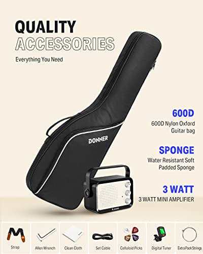 Donner Kit guitare électrique junior 76,2 cm pour débutant, ST Style Mini guitare Premium Bundle avec ampli, accordeur… - Les Beatles, Paul McCartney, John Lennon, RIngo Starr, George Harrison Donner Kit guitare électrique junior 76,2 cm pour débutant, ST Style Mini guitare Premium Bundle avec ampli, accordeur… – Image 8