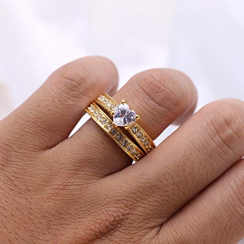 Yellow Gold Plated Heart cut 7mm CZ Womens Wedding Ring Sets Bridal Sets Engagement Rings3