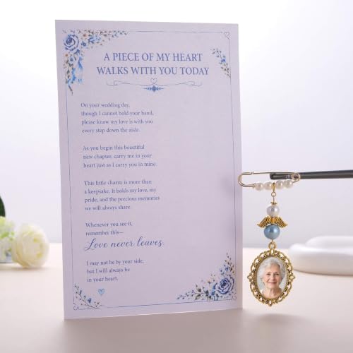 Image of MIXJOY Something Blue Gift for Bride, Wedding Day Bridal Blue Pearl Angel Wings Bouquet Garter Charm for Bride to Be