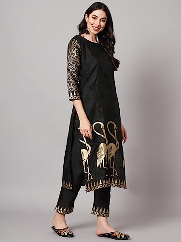Image of VredeVogel Women's Cotton Silk Jacquard Kurta Pant Set with Banarasi Silk Dupatta