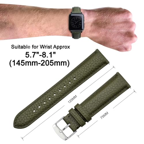 Image of ANNEFIT Watch Band 14mm, Quick Release Textured Padded Leather Straps with Silver Buckle for Men and Women (Army Green)