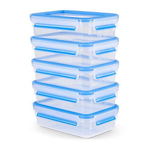 TefalMeal Prep Containers Set, Masterseal Fresh 5-Piece Plastic Food Storage Container Set, 5x0.8L, 100% Leak-Proof, Hygienic Clip Lids, Dishwasher & Microwave-Safe, Frost-Resistant, N1030710