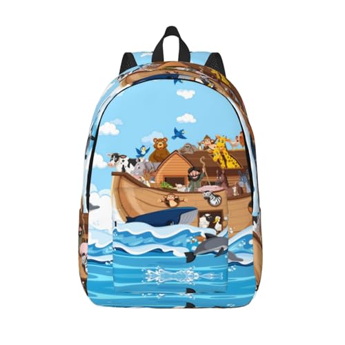 Travel Laptop Backpack - Animals on Noah's Ark Floating Computer Canvas Backpack Bag with Adjustable Straps