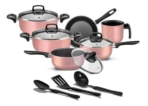 Jogo de Panelas Antiaderente 9 Peças Rosé Conjunto Com tampa de V...